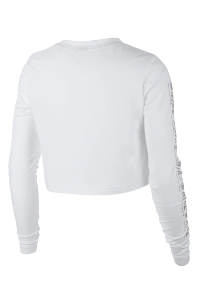 Shop Nike Sportswear Long Sleeve Crop Top In White/ Metallic Silver