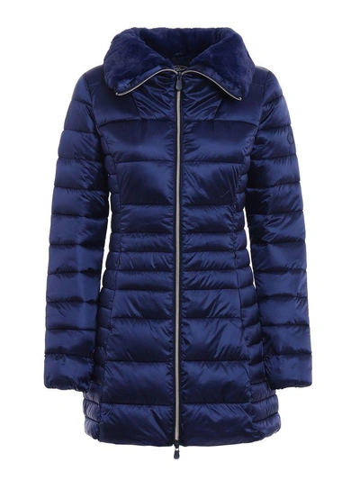 Shop Save The Duck Iris Shiny Ultralight Padded Coat In Navy Blue