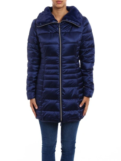 Shop Save The Duck Iris Shiny Ultralight Padded Coat In Navy Blue