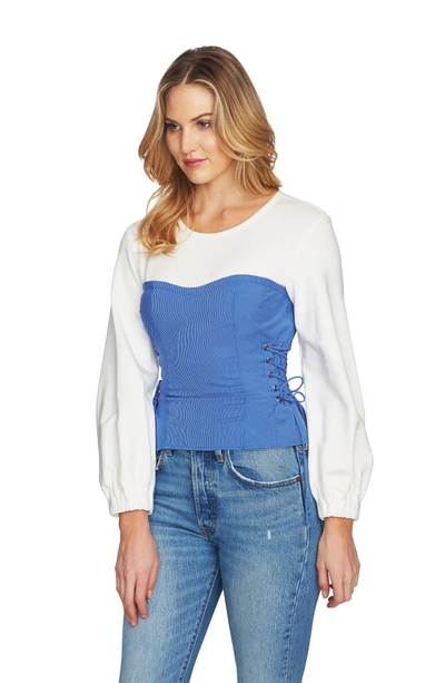 Shop 1.state Lace-up Corset Top In Blue Bonnet