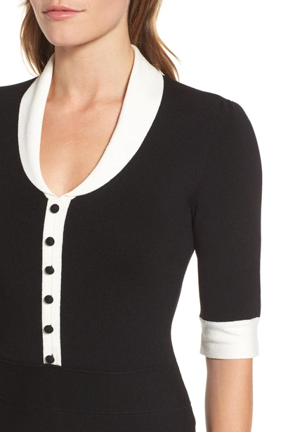 Shop Anne Klein Shawl Collar Knit Sheath Dress In Black/ White