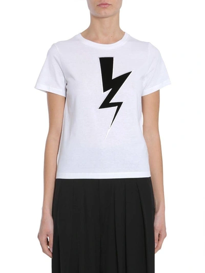 Shop Neil Barrett Velvet Thunderbolt T-shirt In Bianco