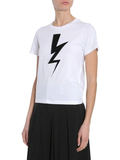 Shop Neil Barrett Velvet Thunderbolt T-shirt In Bianco