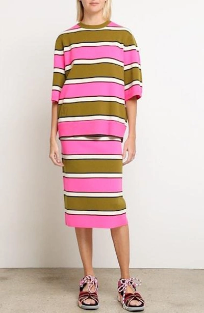 Shop Marc Jacobs Stripe Cashmere Pencil Skirt In Pink Multi