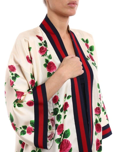 Shop Gucci Rose Garde Print Kimono Dress In Ivory-pink Prt-multi
