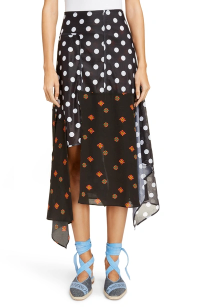 Shop Jw Anderson Polka Dot & Floral Panel Skirt In Black