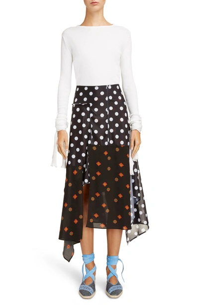 Shop Jw Anderson Polka Dot & Floral Panel Skirt In Black