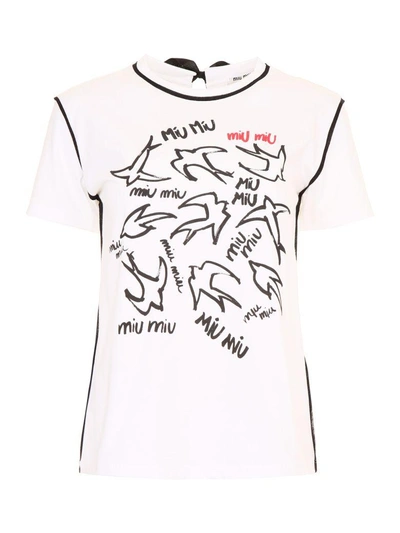 Shop Miu Miu Logo Print T-shirt In Biancobianco
