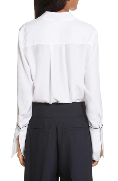 Shop Frame Long Cuff Silk Shirt In Blanc W/ Navy Piping