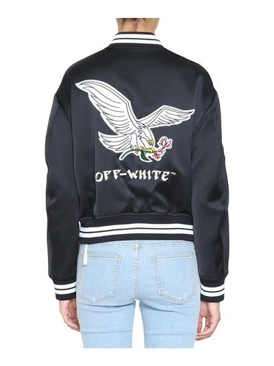 Shop Off-white Satin Varsity Jacket In Nero