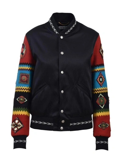 Shop Saint Laurent Ethnic Bomber Jacket In Black