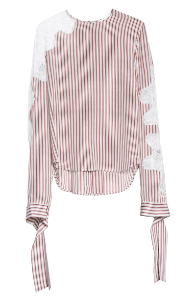 Shop Robert Rodriguez Lace Inset Stripe Blouse In Crimson Barcode