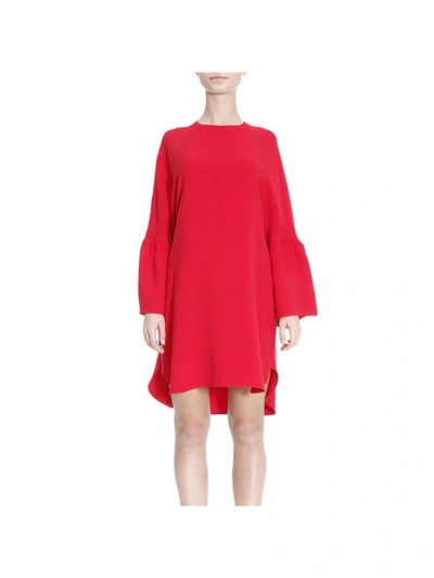 Shop Valentino Dress Over Dress With Large Sleeves And Double Length On The Bottom In Red