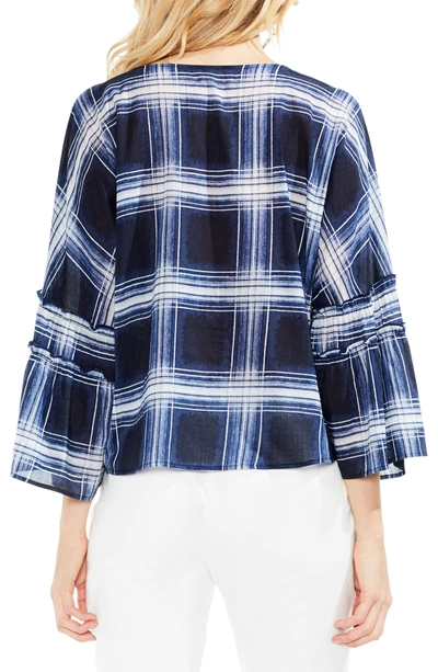 Shop Vince Camuto Shadow Plaid Pleated Sleeve Blouse In Rich Black