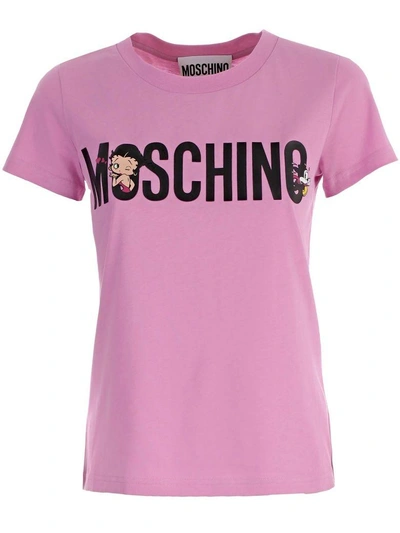 Shop Moschino Short Sleeve T-shirt In Pink & Purple