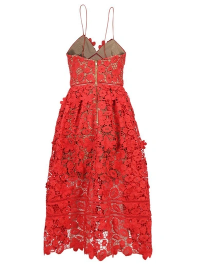 Shop Self-portrait 3d Azaelea Lace Midi Dress In Red