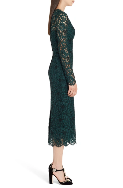 Shop Dolce & Gabbana Lace Pencil Dress In Dark Green
