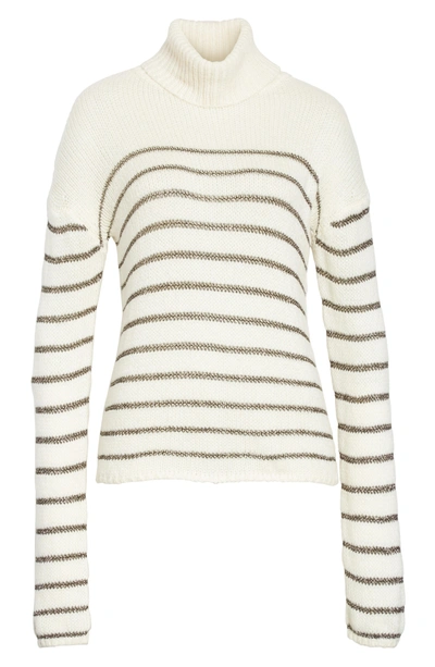 Shop A.l.c Elisa Metallic Stripe Turtleneck Sweater In White / Black