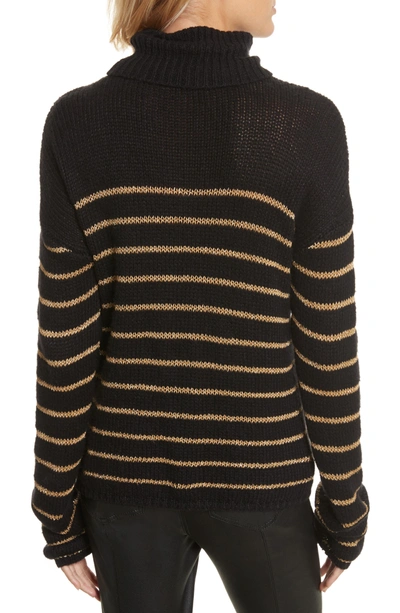 Shop A.l.c Elisa Metallic Stripe Turtleneck Sweater In Black/ Gold