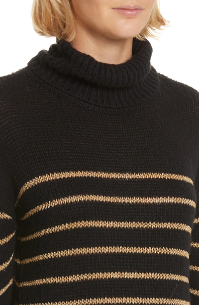 Shop A.l.c Elisa Metallic Stripe Turtleneck Sweater In Black/ Gold