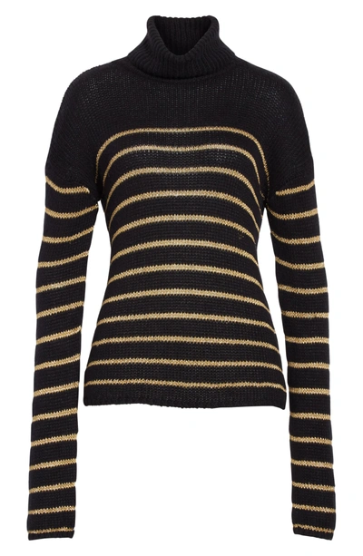 Shop A.l.c Elisa Metallic Stripe Turtleneck Sweater In Black/ Gold