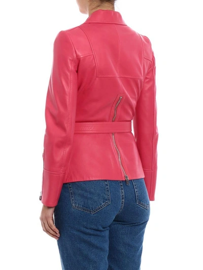 Shop Alexander Mcqueen Belt And Zip Biker Jacket In Lipstick Pink