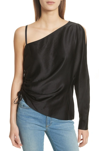 Shop Alexander Wang T Satin One-sleeve Blouse In Black