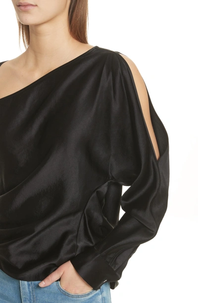 Shop Alexander Wang T Satin One-sleeve Blouse In Black