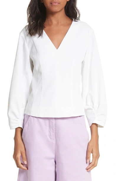 Shop Tibi Cinched Sleeve Top In White