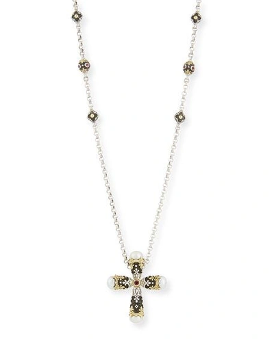 Shop Konstantino Pink Tourmaline Cross Pendant Necklace In White/pink