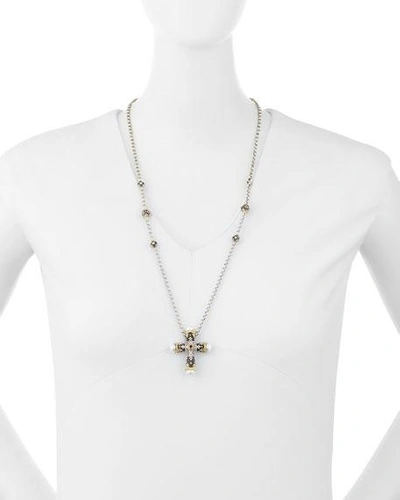 Shop Konstantino Pink Tourmaline Cross Pendant Necklace In White/pink