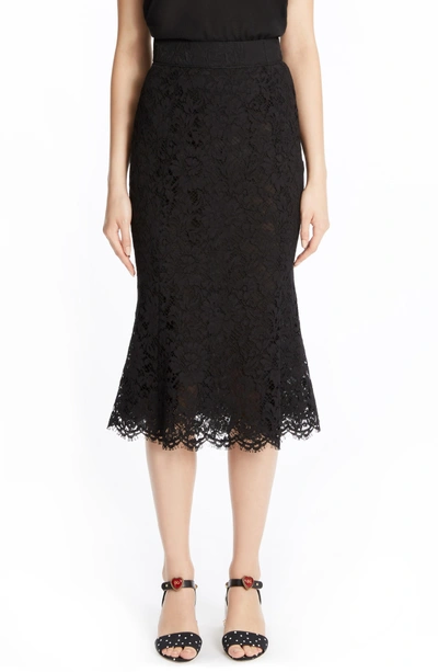 Shop Dolce & Gabbana Fluted Hem Lace Skirt In Black