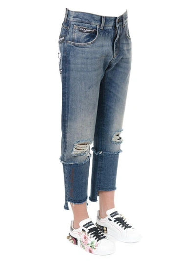 Shop Dolce & Gabbana Cotton Denim Jeans Con Patches