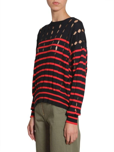 Shop Alexander Wang T Striped Cotton Pullover With Slits In Blu