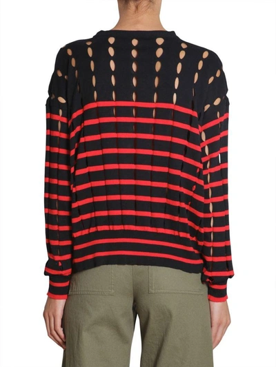 Shop Alexander Wang T Striped Cotton Pullover With Slits In Blu