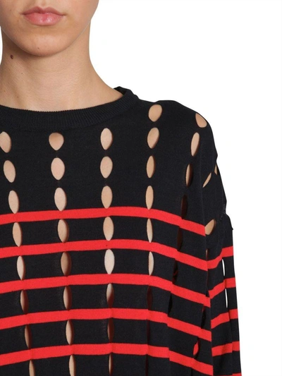 Shop Alexander Wang T Striped Cotton Pullover With Slits In Blu