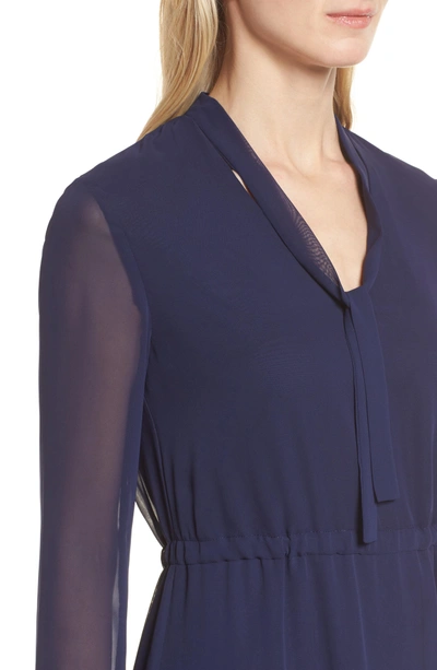 Shop Anne Klein Sheer Overlay Tie Dress In Breton Blue