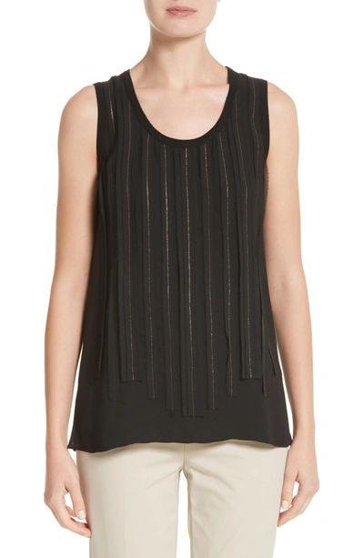 Shop Lafayette 148 Jules Chain Stripe Silk Tank In Black