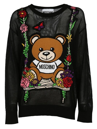 Shop Moschino Bear Print Sweater In Black