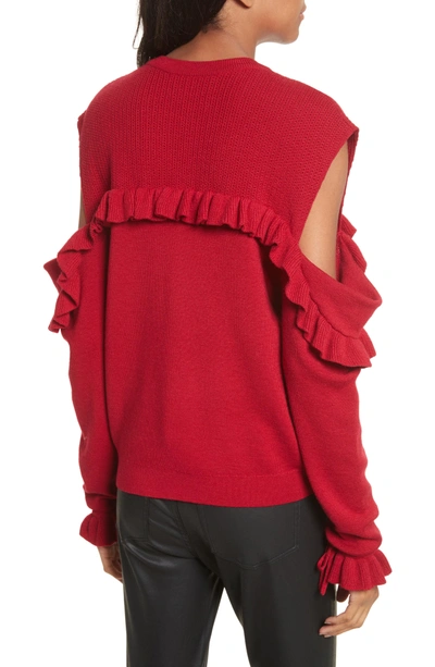 Shop The Kooples Ruffle Cold Shoulder Merino Wool Sweater In Red