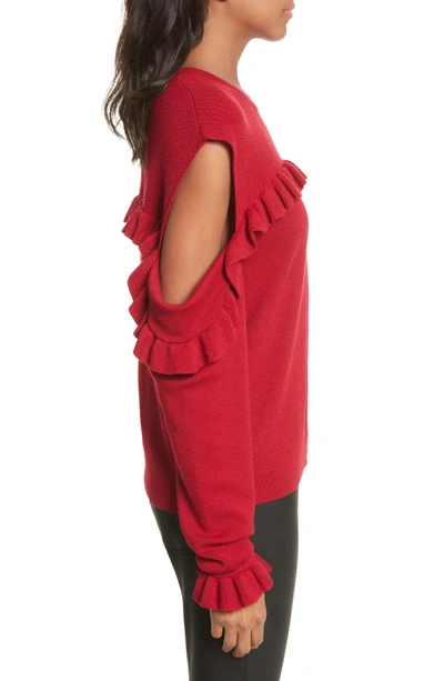 Shop The Kooples Ruffle Cold Shoulder Merino Wool Sweater In Red