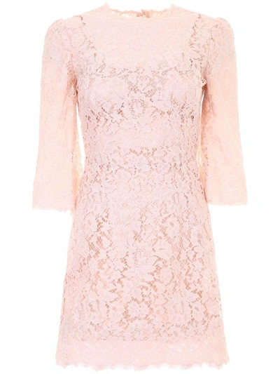 Shop Dolce & Gabbana Lace Dress In Rosa Palladio