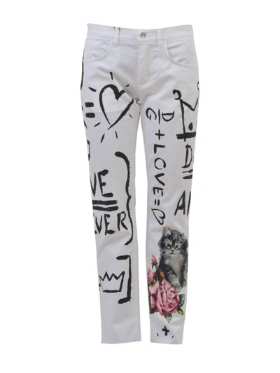 Shop Dolce & Gabbana Paint Straight Leg Jeans In White