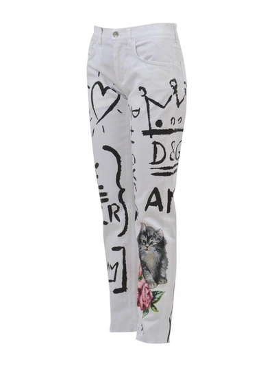 Shop Dolce & Gabbana Paint Straight Leg Jeans In White