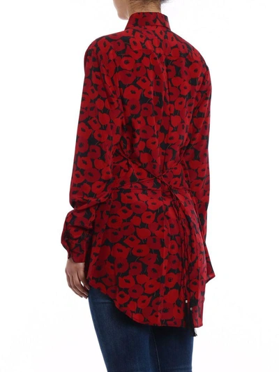 Shop Saint Laurent Poppy Print Shirt In Noir Rouge