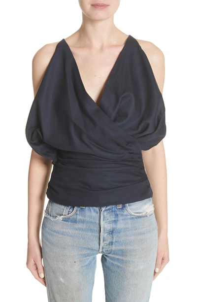 Shop Jacquemus Le Top Sao Draped Wool Top In Navy