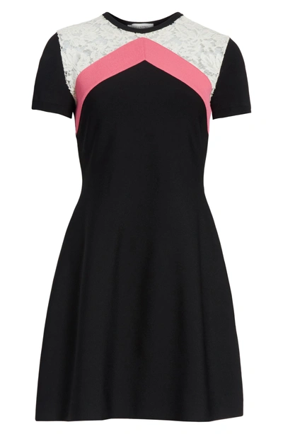 Shop Valentino Chevron Lace Knit Dress In Black
