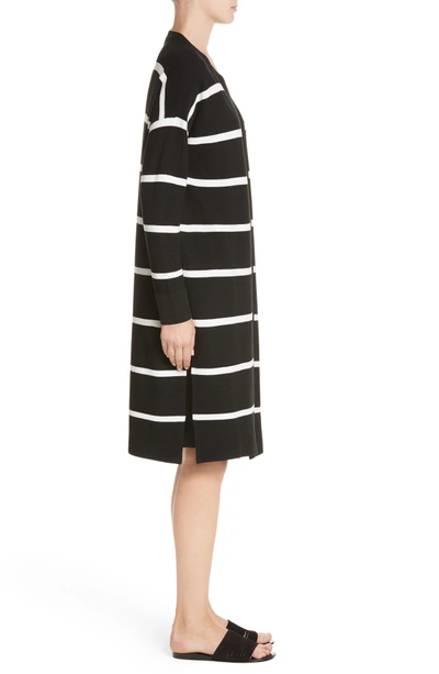 Shop Lafayette 148 Stripe Open Front Long Cardigan In Black/cloud