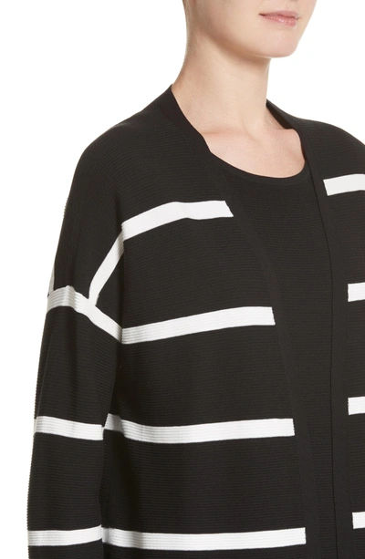 Shop Lafayette 148 Stripe Open Front Long Cardigan In Black/cloud