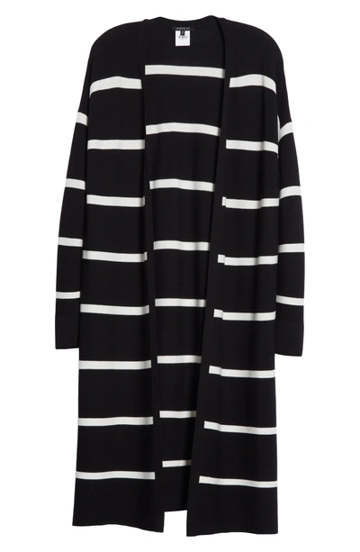 Shop Lafayette 148 Stripe Open Front Long Cardigan In Black/cloud